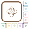 Puzzle pieces simple icons - Puzzle pieces simple icons in color rounded square frames on white background