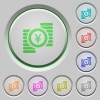 Yen coins color icons on sunk push buttons - Yen coins push buttons