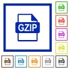 GZIP file format flat framed icons - GZIP file format flat color icons in square frames