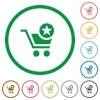 Mark cart item flat icons with outlines - Mark cart item flat color icons in round outlines