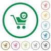 Secure shopping flat icons with outlines - Secure shopping flat color icons in round outlines