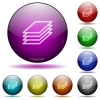 Printing papers glass sphere buttons - Printing papers color glass sphere buttons with shadows.