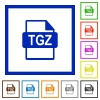 TGZ file format flat framed icons - TGZ file format flat color icons in square frames on white background