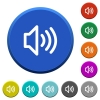 Volume beveled buttons - Volume round color beveled buttons with smooth surfaces and flat white icons