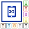 Third gereration mobile network flat framed icons - Third gereration mobile network flat color icons in square frames on white background