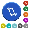 Ringing phone round color beveled buttons with smooth surfaces and flat white icons - Ringing phone beveled buttons