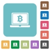 Laptop with Bitcoin sign white flat icons on color rounded square backgrounds - Laptop with Bitcoin sign rounded square flat icons