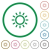 Brightness control flat color icons in round outlines on white background - Brightness control flat icons with outlines