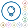 Light bulb flat color vector icons with shadows in round outlines on white background - Light bulb icons with shadows and outlines