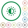 Saturation control flat icons with outlines - Saturation control flat color icons in round outlines on white background