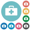 First aid kit flat round icons - First aid kit flat white icons on round color backgrounds