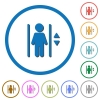 Elevator icons with shadows and outlines - Elevator flat color vector icons with shadows in round outlines on white background