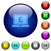 Laptop with Pound sign icons on round color glass buttons - Laptop with Pound sign color glass buttons