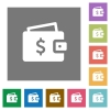 Dollar wallet square flat icons - Dollar wallet flat icons on simple color square backgrounds