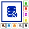 Database table relations flat color icons in square frames on white background - Database table relations flat framed icons