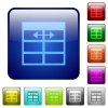 Spreadsheet adjust table column width icons in rounded square color glossy button set - Spreadsheet adjust table column width color square buttons
