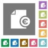 Euro report square flat icons - Euro report flat icons on simple color square backgrounds