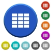 Spreadsheet beveled buttons - Spreadsheet round color beveled buttons with smooth surfaces and flat white icons