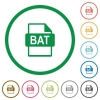 BAT file format flat icons with outlines - BAT file format flat color icons in round outlines on white background