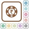 Indian Rupee casino chip simple icons - Indian Rupee casino chip simple icons in color rounded square frames on white background