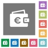 Euro wallet square flat icons - Euro wallet flat icons on simple color square backgrounds