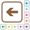 Left arrow simple icons in color rounded square frames on white background - Left arrow simple icons