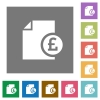 Pound report square flat icons - Pound report flat icons on simple color square backgrounds