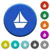 Sailboat beveled buttons - Sailboat round color beveled buttons with smooth surfaces and flat white icons