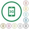 Third gereration mobile network flat icons with outlines - Third gereration mobile network flat color icons in round outlines on white background