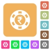 Indian Rupee casino chip flat icons on rounded square vivid color backgrounds. - Indian Rupee casino chip rounded square flat icons