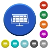 Solar panel beveled buttons - Solar panel round color beveled buttons with smooth surfaces and flat white icons