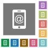 Mobile mailing square flat icons - Mobile mailing flat icons on simple color square backgrounds