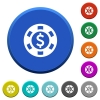 Dollar casino chip round color beveled buttons with smooth surfaces and flat white icons - Dollar casino chip beveled buttons