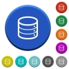 Database round color beveled buttons with smooth surfaces and flat white icons - Database beveled buttons
