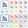 Radio signal outlined flat color icons - Radio signal color flat icons in rounded square frames. Thin and thick versions included.