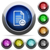 Cloud document icons in round glossy buttons with steel frames - Cloud document round glossy buttons