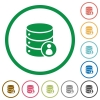 Database privileges flat icons with outlines - Database privileges flat color icons in round outlines on white background