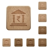 Indian Rupee bank office wooden buttons - Indian Rupee bank office on rounded square carved wooden button styles