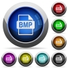 BMP file format icons in round glossy buttons with steel frames - BMP file format round glossy buttons