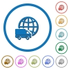 International transport flat color vector icons with shadows in round outlines on white background - International transport icons with shadows and outlines