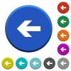 Left arrow beveled buttons - Left arrow round color beveled buttons with smooth surfaces and flat white icons