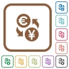 Euro Yen money exchange simple icons in color rounded square frames on white background - Euro Yen money exchange simple icons