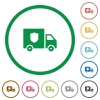 Money deliverer truck flat icons with outlines - Money deliverer truck flat color icons in round outlines on white background