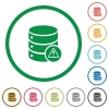 Database error flat icons with outlines - Database error flat color icons in round outlines on white background