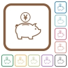 Yen piggy bank simple icons - Yen piggy bank simple icons in color rounded square frames on white background