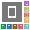 Smartphone with blank display square flat icons - Smartphone with blank display flat icons on simple color square backgrounds