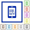 Mobile office flat color icons in square frames on white background - Mobile office flat framed icons