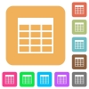 Spreadsheet table flat icons on rounded square vivid color backgrounds. - Spreadsheet table rounded square flat icons