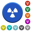 Radiation sign round color beveled buttons with smooth surfaces and flat white icons - Radiation sign beveled buttons