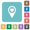 Favorite GPS map location rounded square flat icons - Favorite GPS map location white flat icons on color rounded square backgrounds